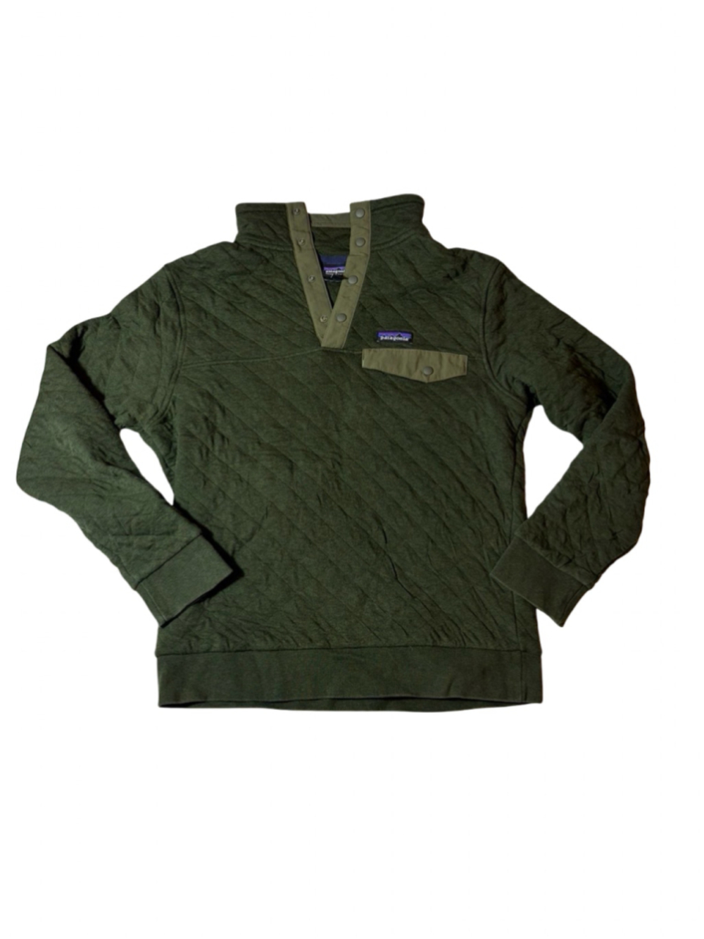 Patagonia Organic Cotton Quilted Snap Pullover Green Outdoor Sweatshirt Size S